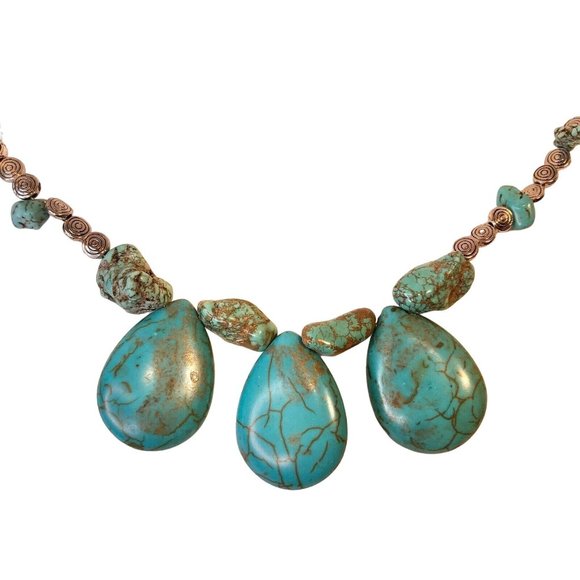 Handcrafted Beaded Necklace Turquoise and Brown Stones and Silver Beads NEW - Picture 7 of 7